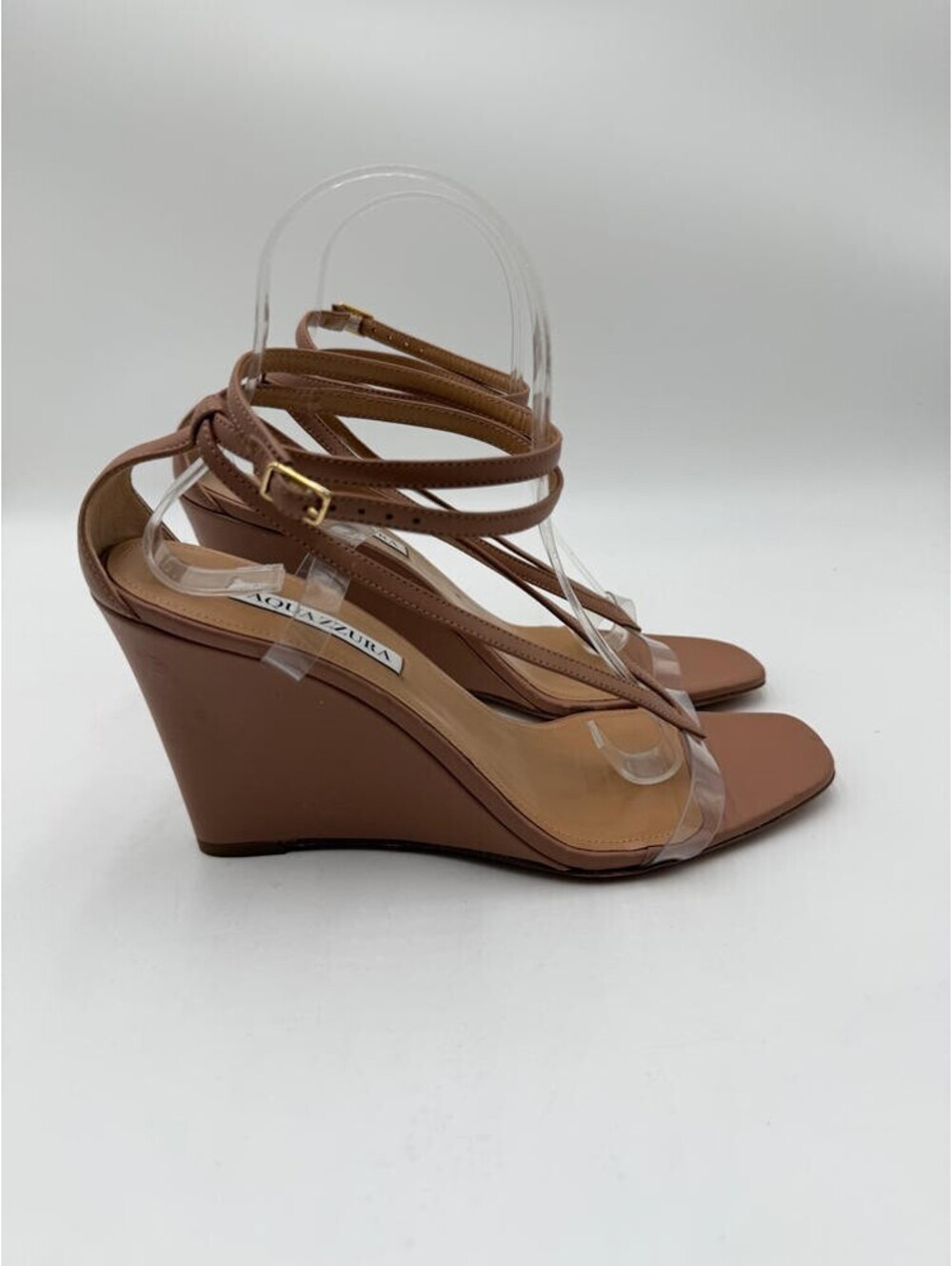 Women’s Aquazzura 'Illusion Plexi' Sandals Beige leather wedges Size 40